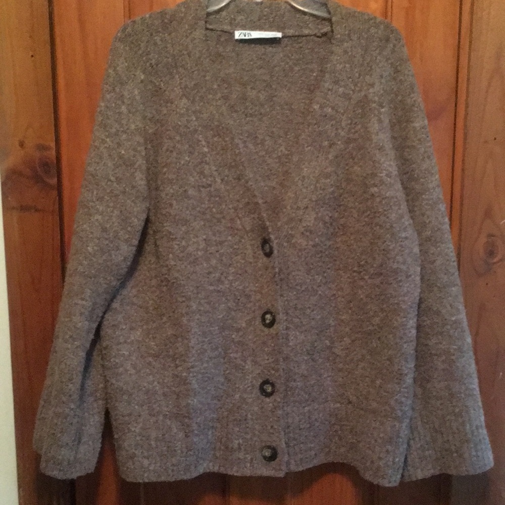 Zara sweater cardigan grandpa style size medium light brown wool blend